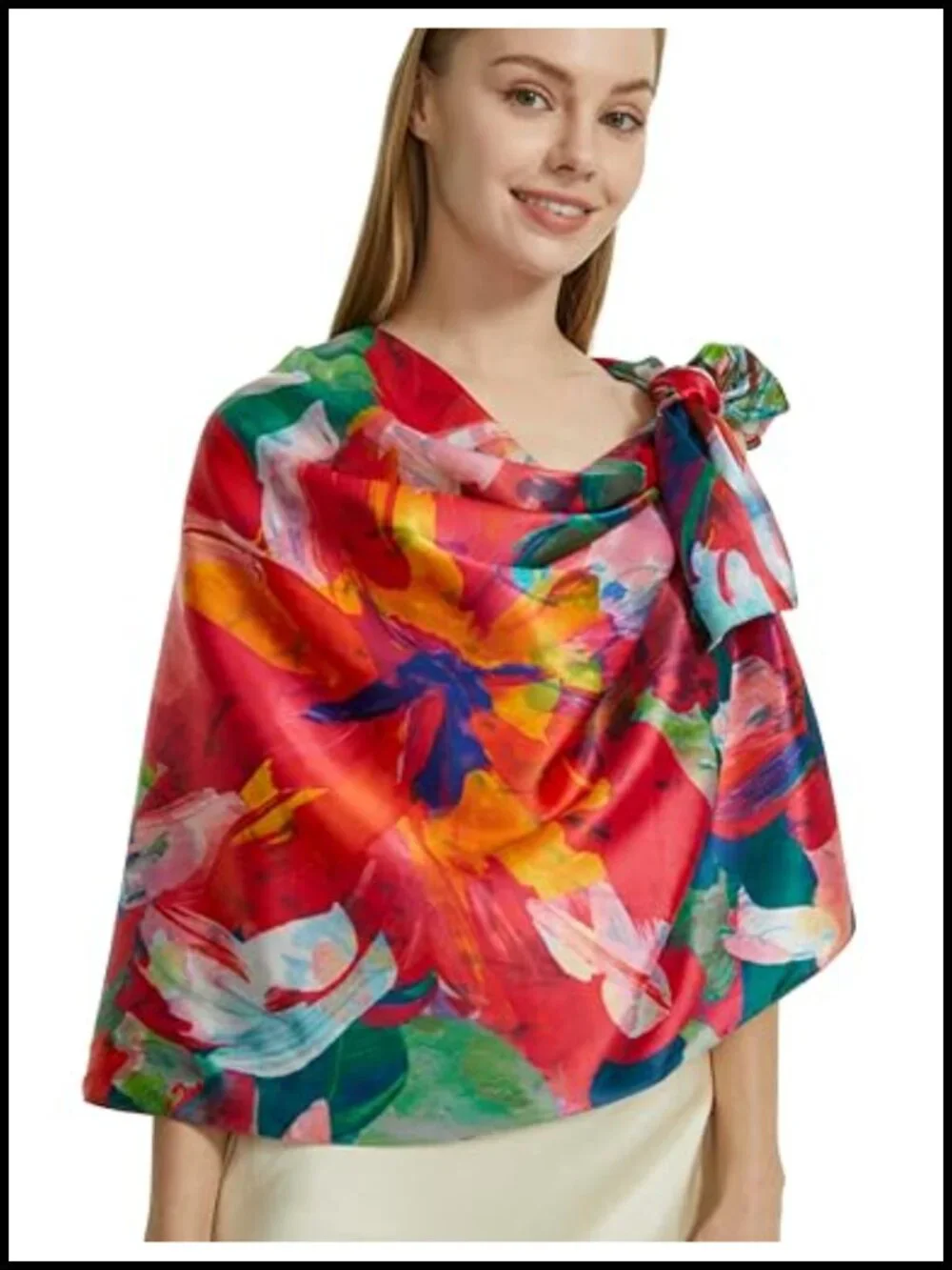 Floral Fashion Scarf Lightweight Silk Feeling Shawl Double Sides